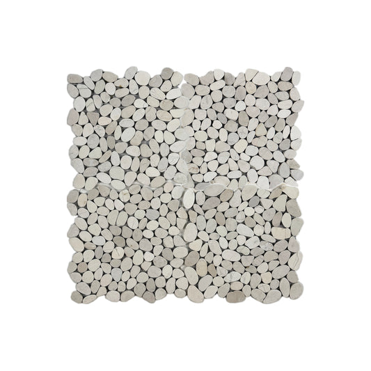 Pebble Serenade Series Light Beige Semi-Matte Sliced Cutting Long Elliptic Shape Natural Pebble Stone Mosaic