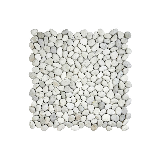 Pebble Serenade Off White & Light Beige Semi-Matte Irregular Round Shape Natural Pebble Stone Mosaic