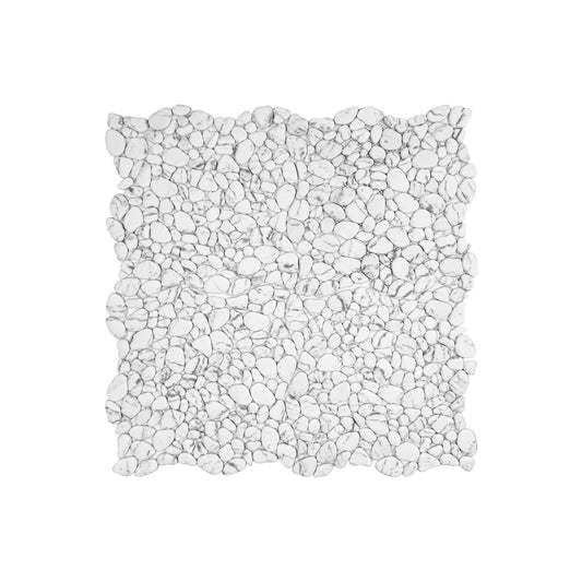 Pebble Serenade White With Black Vein Semi-Matte Irregular Round Shape Artificial Pebble Stone Mosaic
