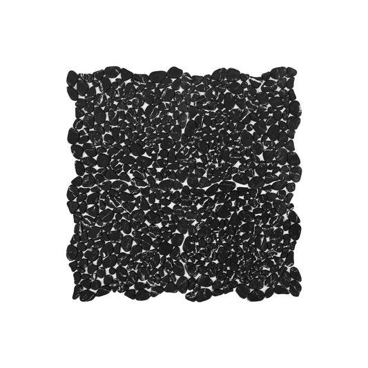 Pebble Serenade Black With White Vein Semi-Matte Irregular Round Shape Artificial Pebble Stone Mosaic