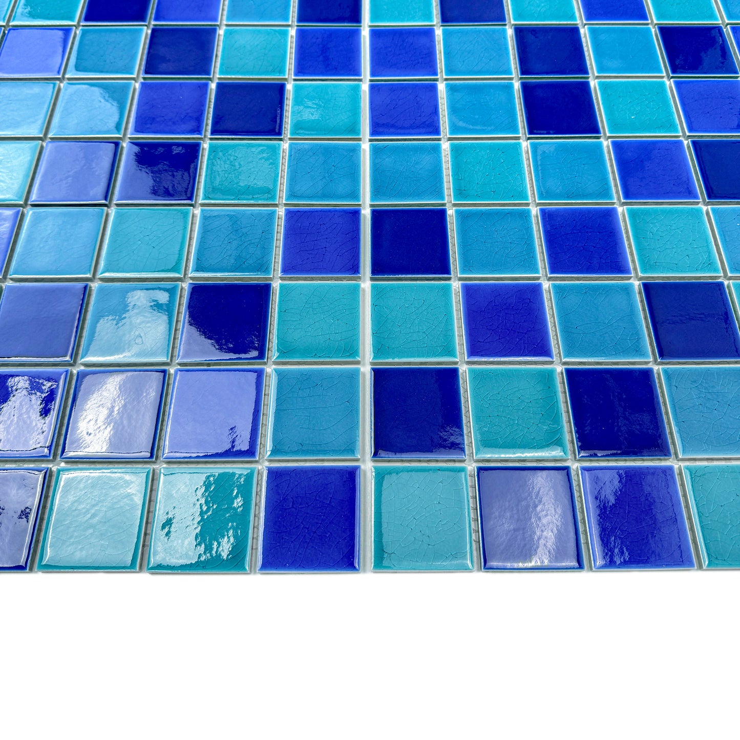 Oceanic Opal Series Tiffany Blue & Cyan Blue &Klein Blue & Indigo Blue Mixed Crackle Porcelain Mosaic