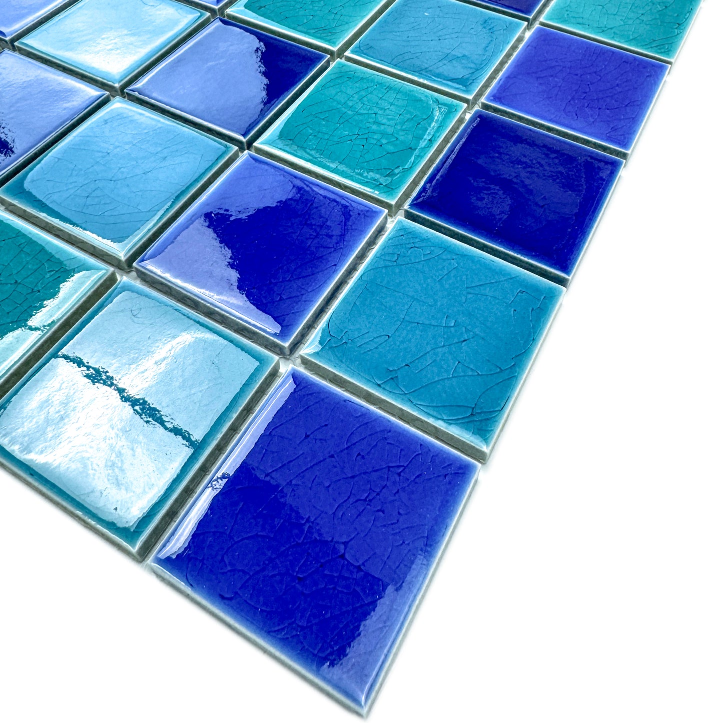 Oceanic Opal Series Tiffany Blue & Cyan Blue &Klein Blue & Indigo Blue Mixed Crackle Porcelain Mosaic