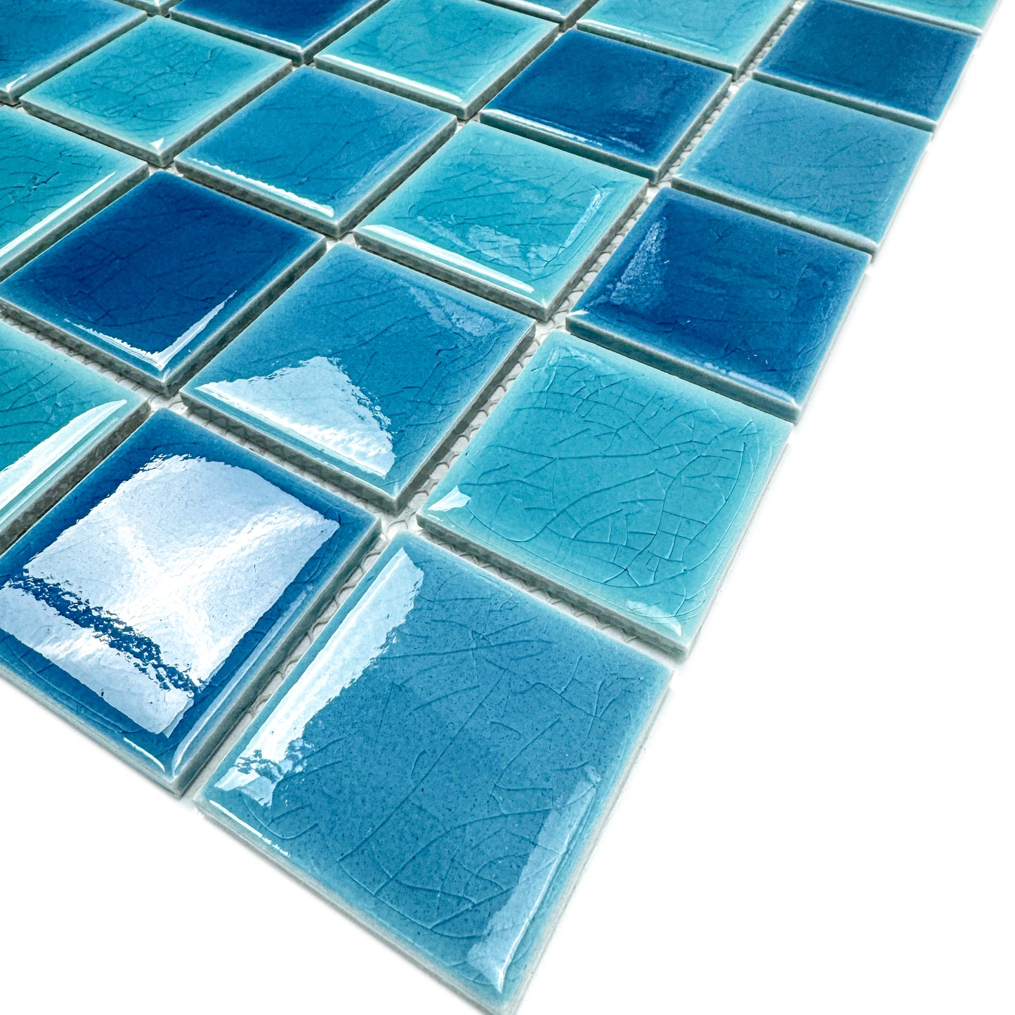 Oceanic Opal Series Cyan Blue & Navy Blue & Ultra Marine Blue Mixed Crackle Porcelain Mosaic