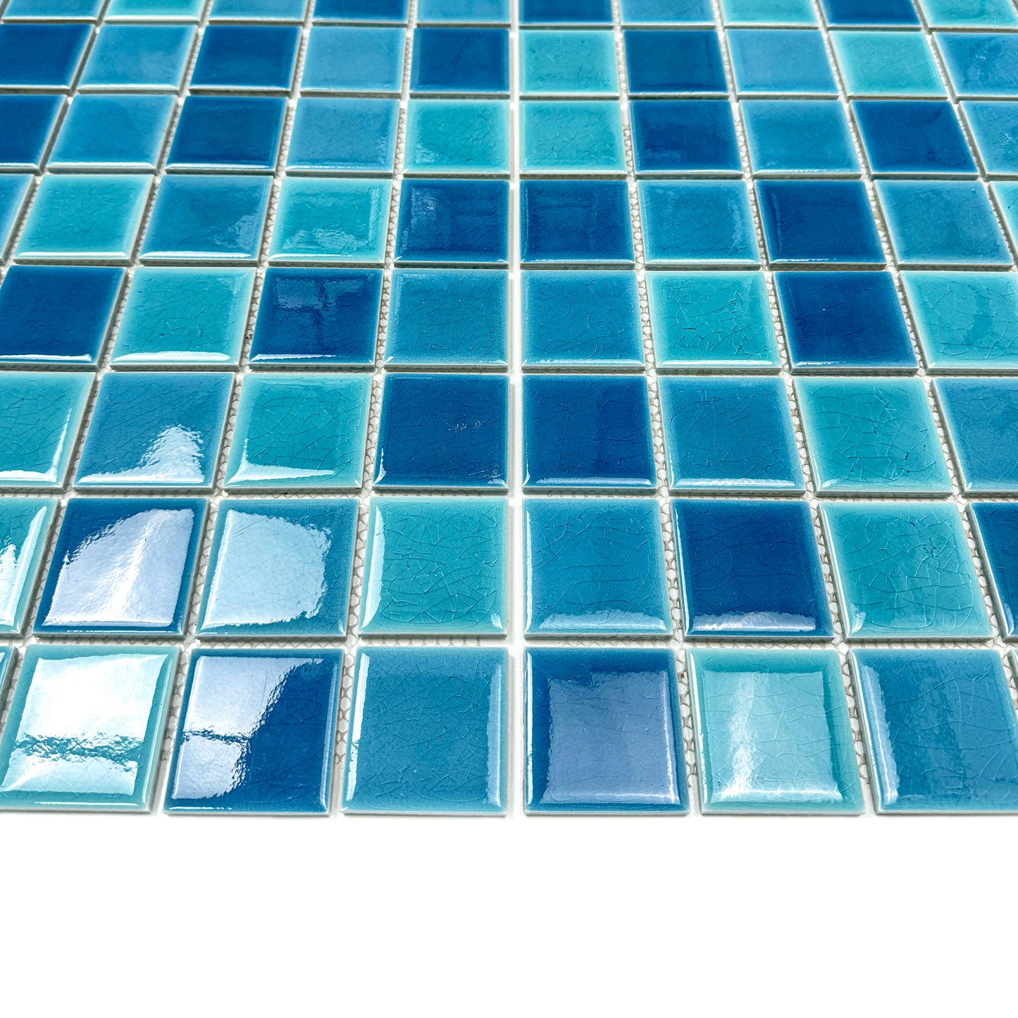 Oceanic Opal Series Cyan Blue & Navy Blue & Ultra Marine Blue Mixed Crackle Porcelain Mosaic