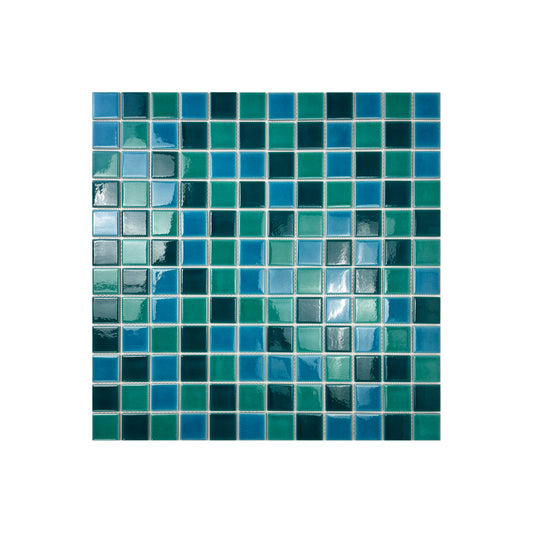 Oceanic Opal Series Teal Blue & Cyan Blue & Mint Green Mixed Crackle Porcelain Mosaic