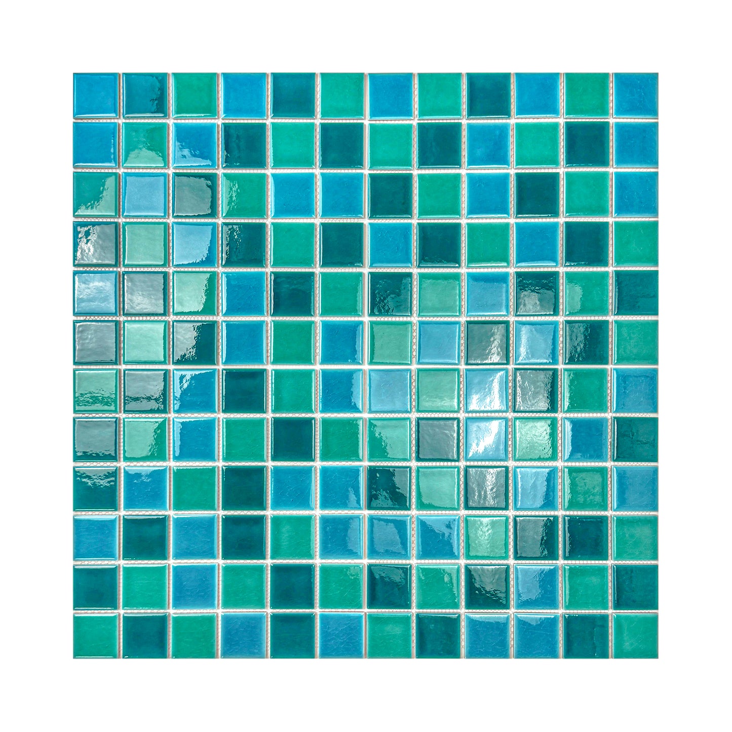 Oceanic Opal Series Teal Blue & Cyan Blue & Mint Green Mixed Crackle Porcelain Mosaic