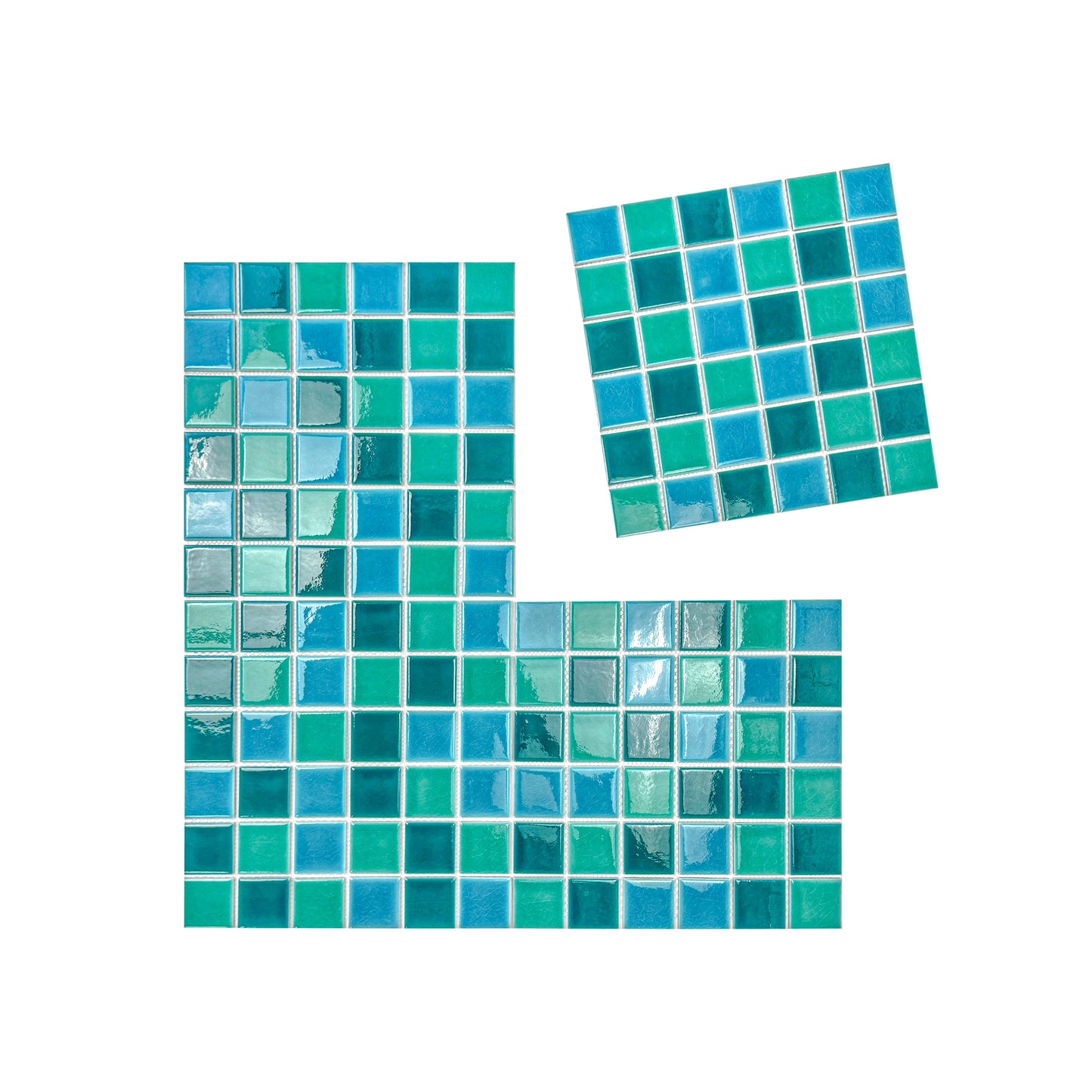 Oceanic Opal Series Teal Blue & Cyan Blue & Mint Green Mixed Crackle Porcelain Mosaic