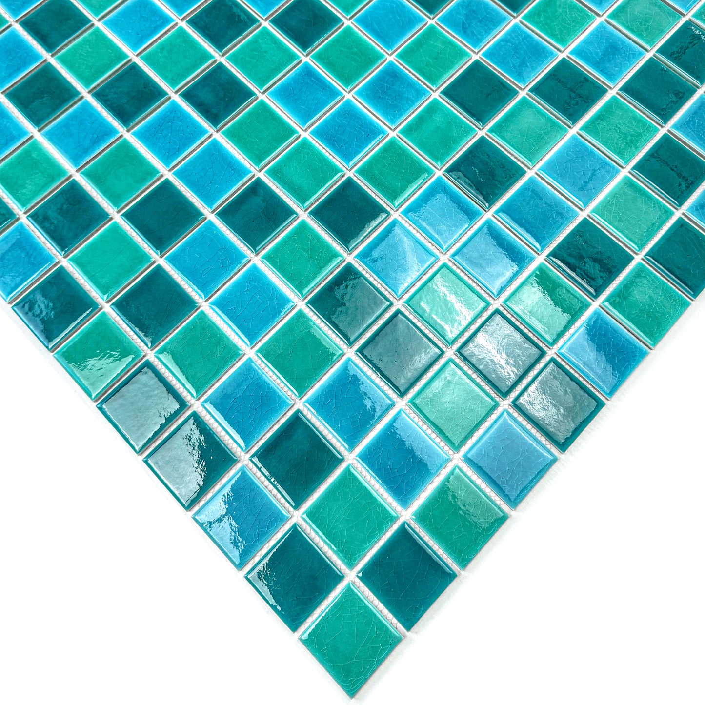 Oceanic Opal Series Teal Blue & Cyan Blue & Mint Green Mixed Crackle Porcelain Mosaic
