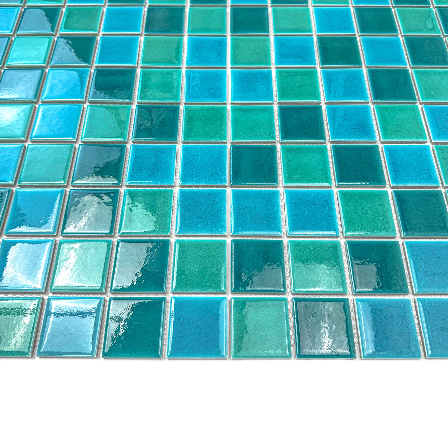 Oceanic Opal Series Teal Blue & Cyan Blue & Mint Green Mixed Crackle Porcelain Mosaic