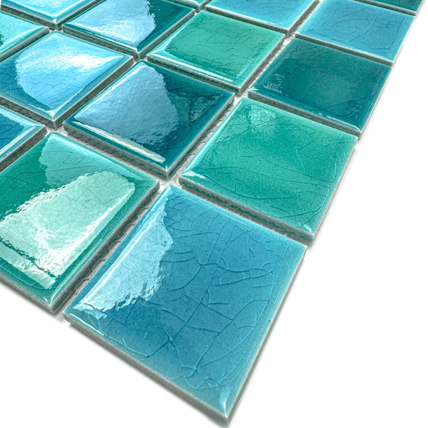 Oceanic Opal Series Teal Blue & Cyan Blue & Mint Green Mixed Crackle Porcelain Mosaic