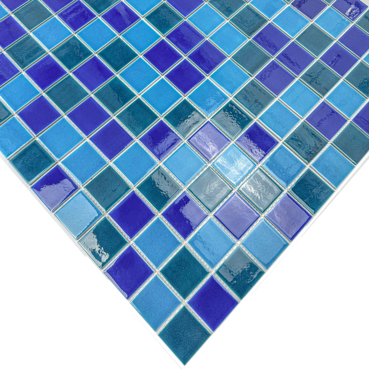 Oceanic Opal Series Cyan Blue & Navy Blue& Sapphire Blue Mixed Crackle Porcelain Mosaic