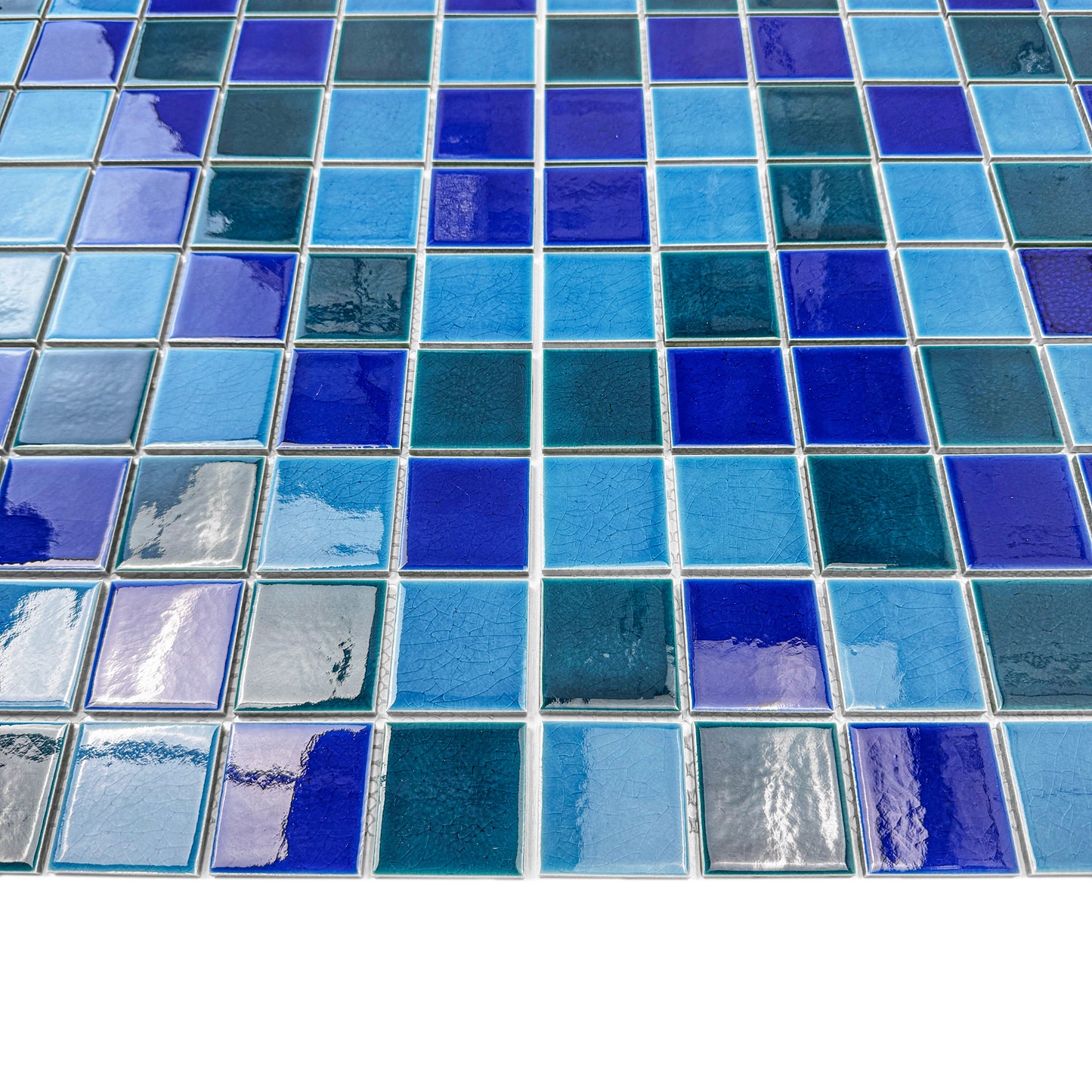 Oceanic Opal Series Cyan Blue & Navy Blue& Sapphire Blue Mixed Crackle Porcelain Mosaic