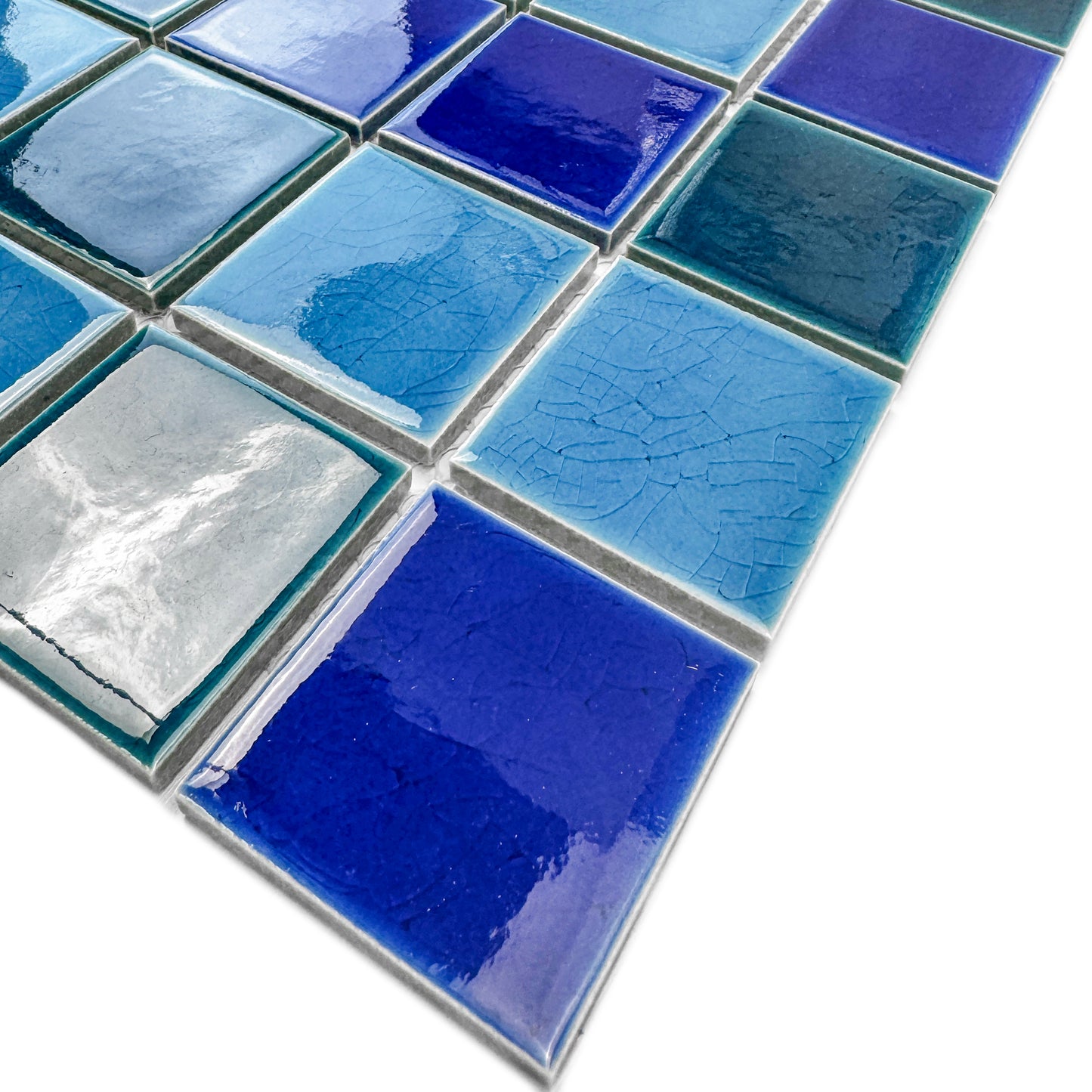 Oceanic Opal Series Cyan Blue & Navy Blue& Sapphire Blue Mixed Crackle Porcelain Mosaic