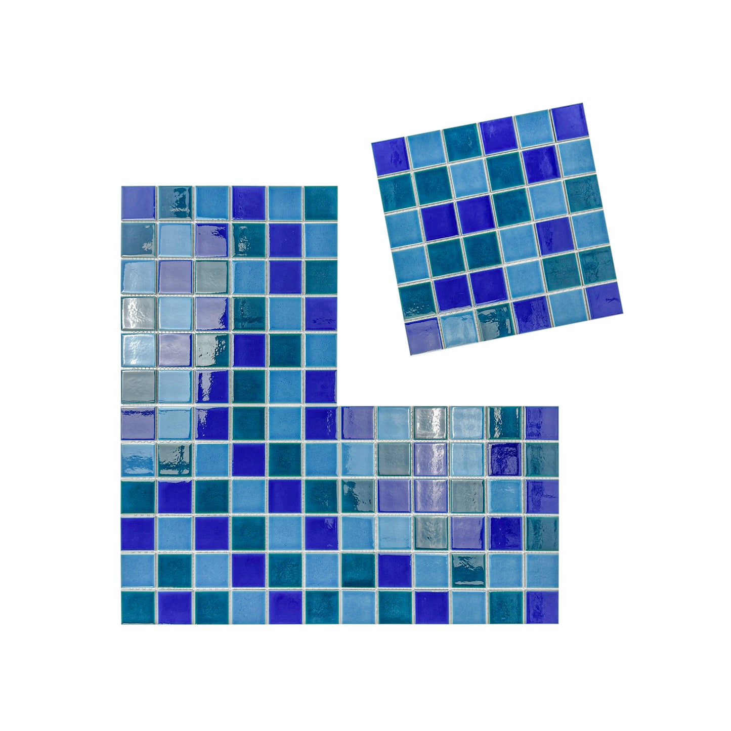 Oceanic Opal Series Cyan Blue & Navy Blue& Sapphire Blue Mixed Crackle Porcelain Mosaic