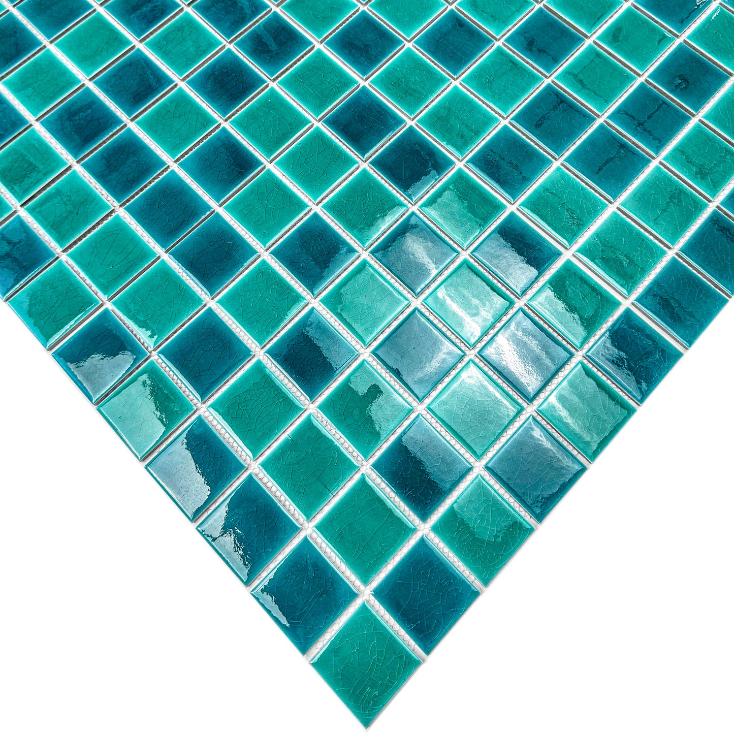 Oceanic Opal Series Tiffany Blue And Teal Blue Mixed Crackle Porcelain Mosaic