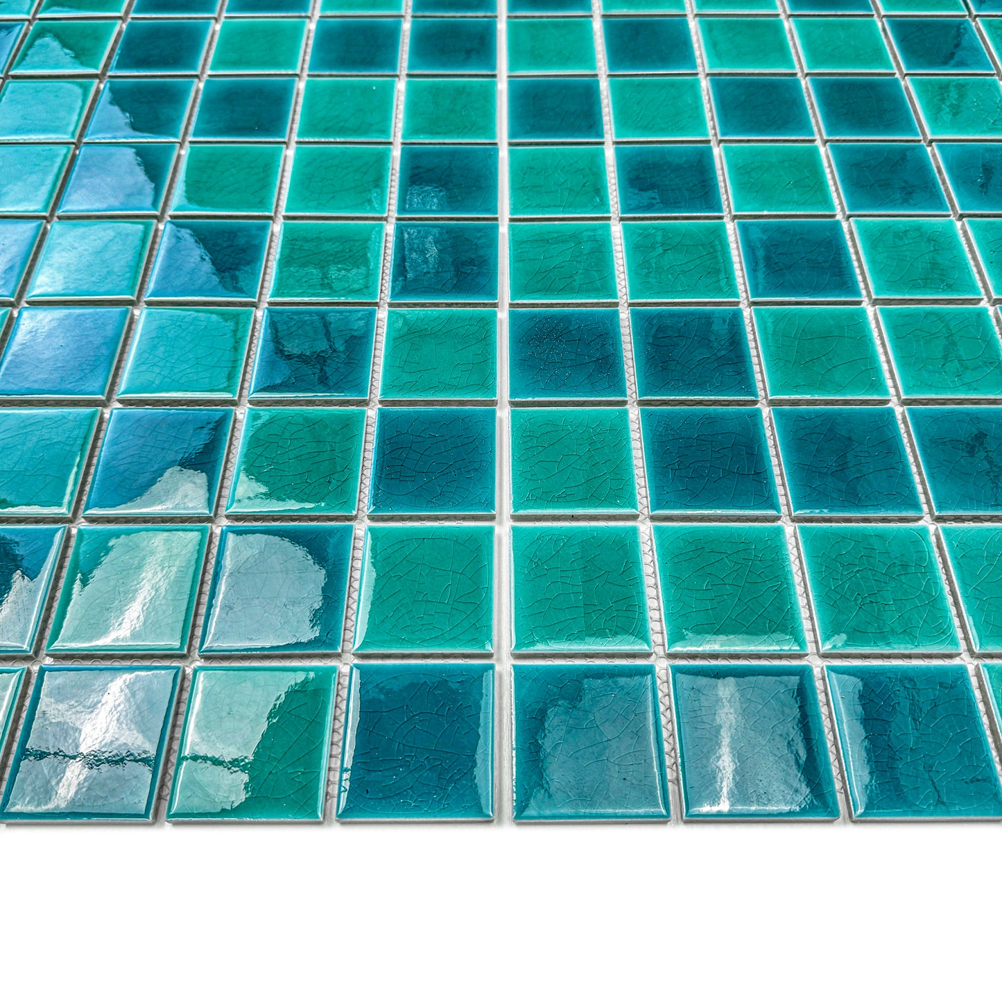 Oceanic Opal Series Tiffany Blue And Teal Blue Mixed Crackle Porcelain Mosaic