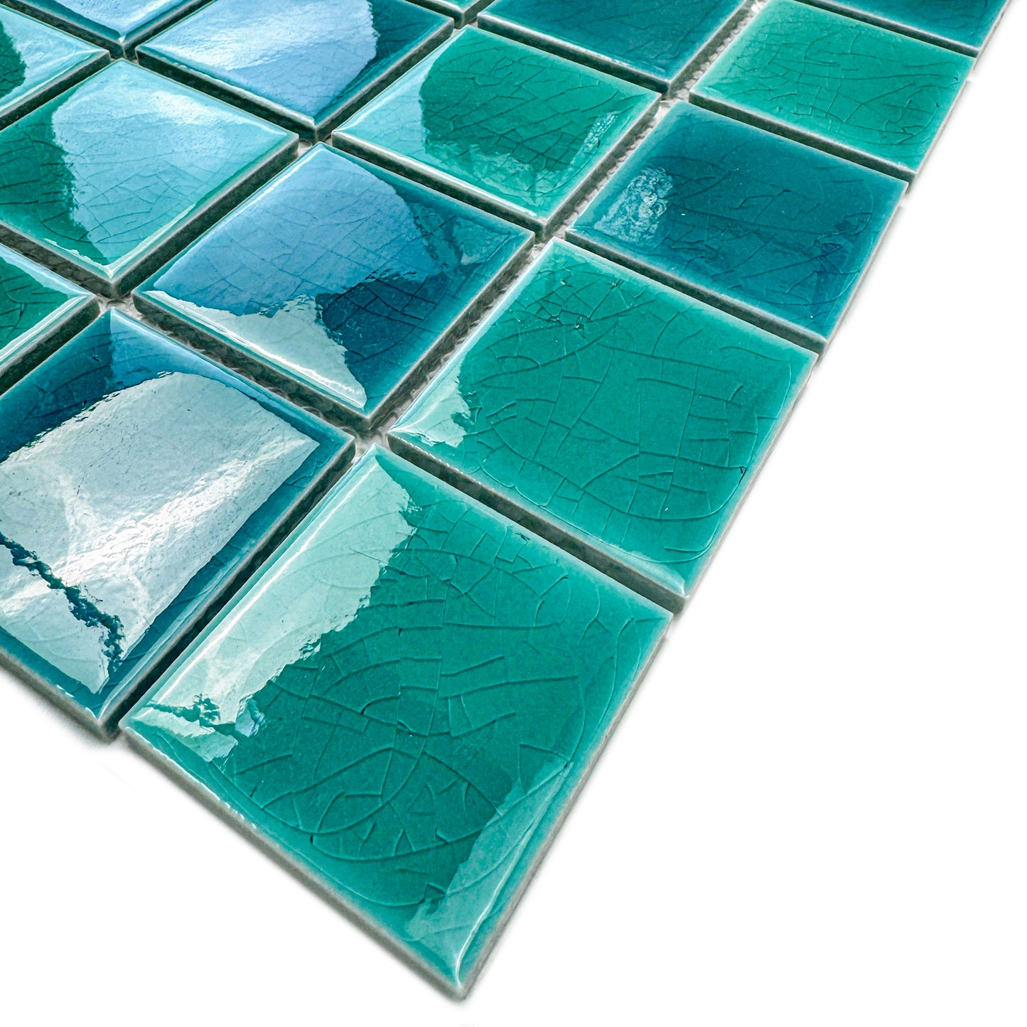 Oceanic Opal Series Tiffany Blue And Teal Blue Mixed Crackle Porcelain Mosaic