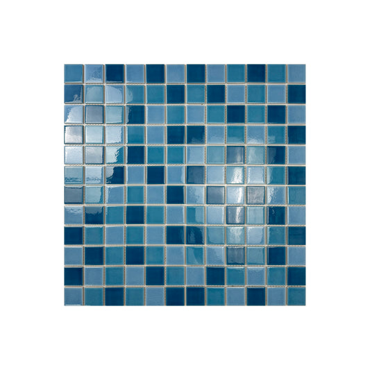 Oceanic Opal Series Cerulean Blue & Cyan Blue & Navy Blue Mixed Crackle Porcelain Mosaic
