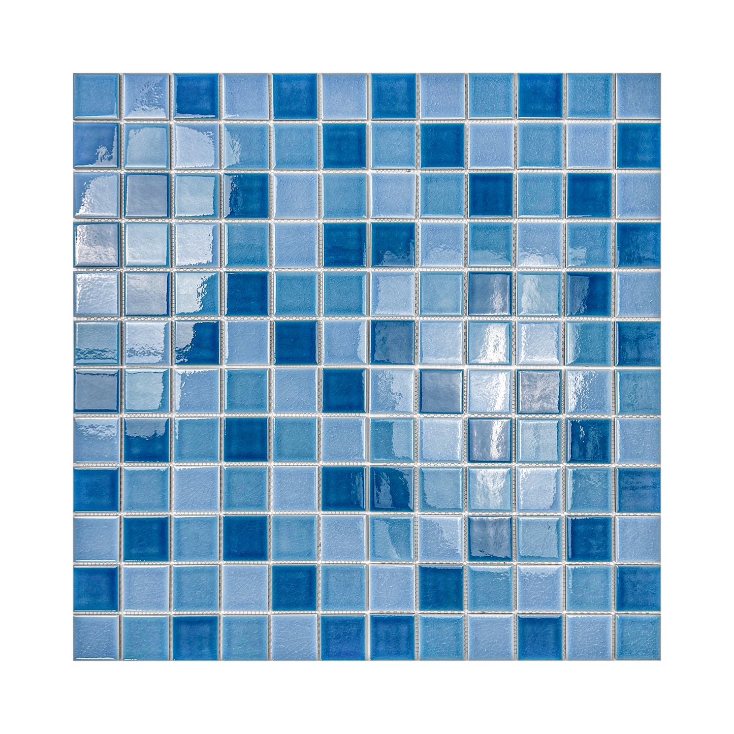 Oceanic Opal Series Cerulean Blue & Cyan Blue & Navy Blue Mixed Crackle Porcelain Mosaic