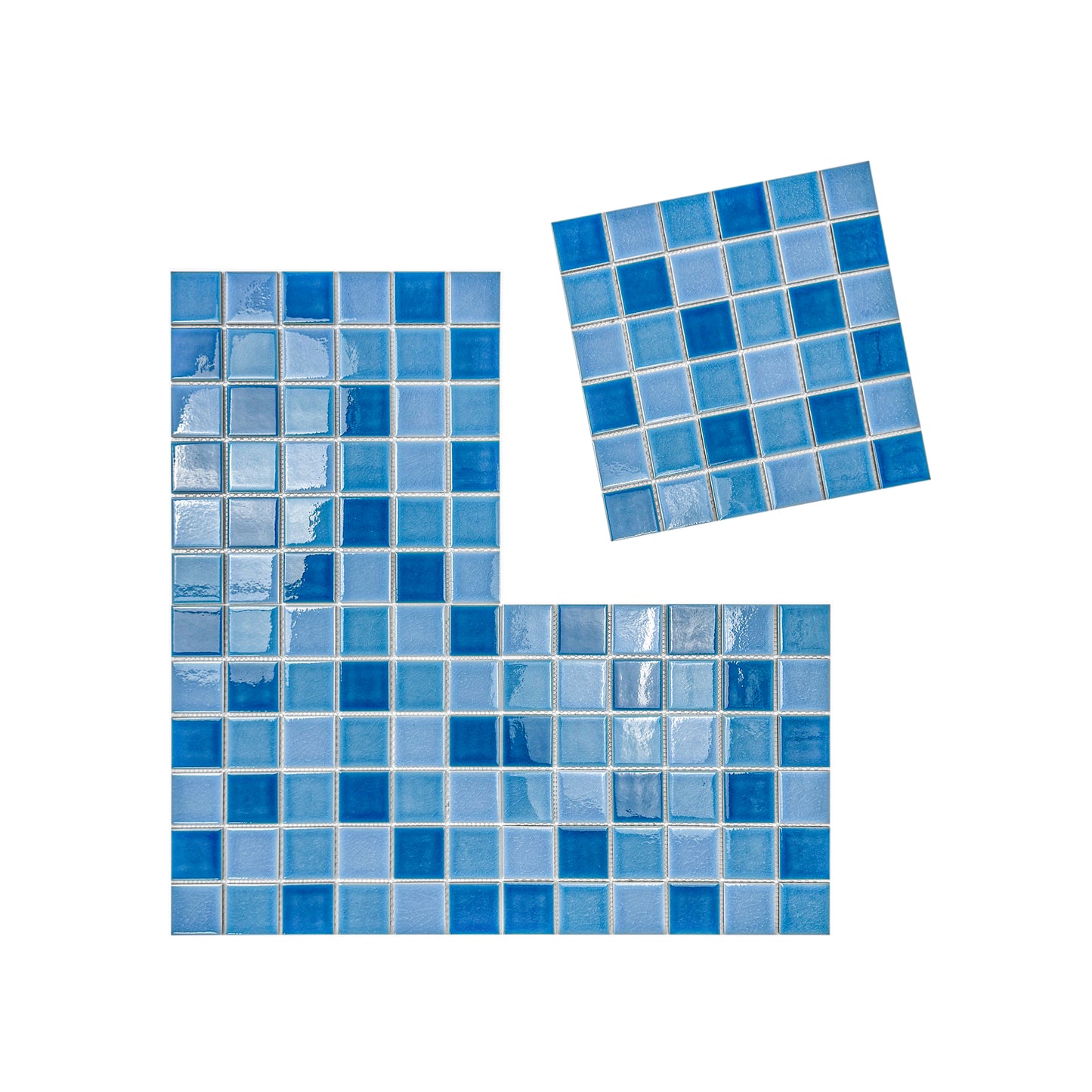 Oceanic Opal Series Cerulean Blue & Cyan Blue & Navy Blue Mixed Crackle Porcelain Mosaic