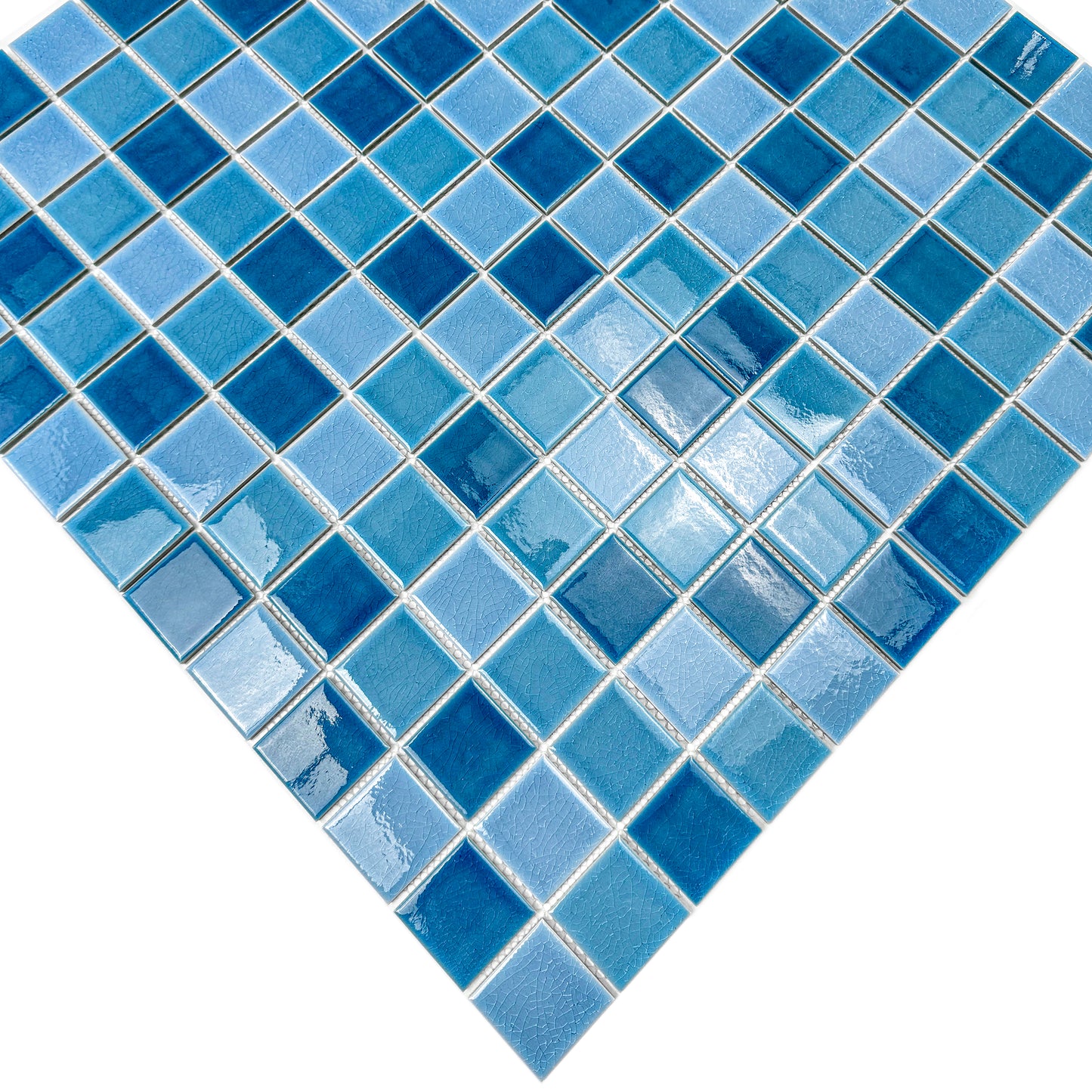 Oceanic Opal Series Cerulean Blue & Cyan Blue & Navy Blue Mixed Crackle Porcelain Mosaic