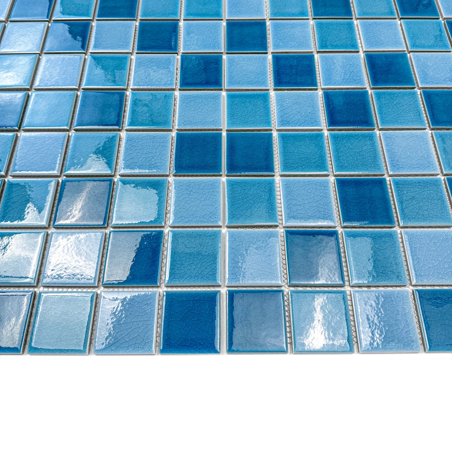 Oceanic Opal Series Cerulean Blue & Cyan Blue & Navy Blue Mixed Crackle Porcelain Mosaic