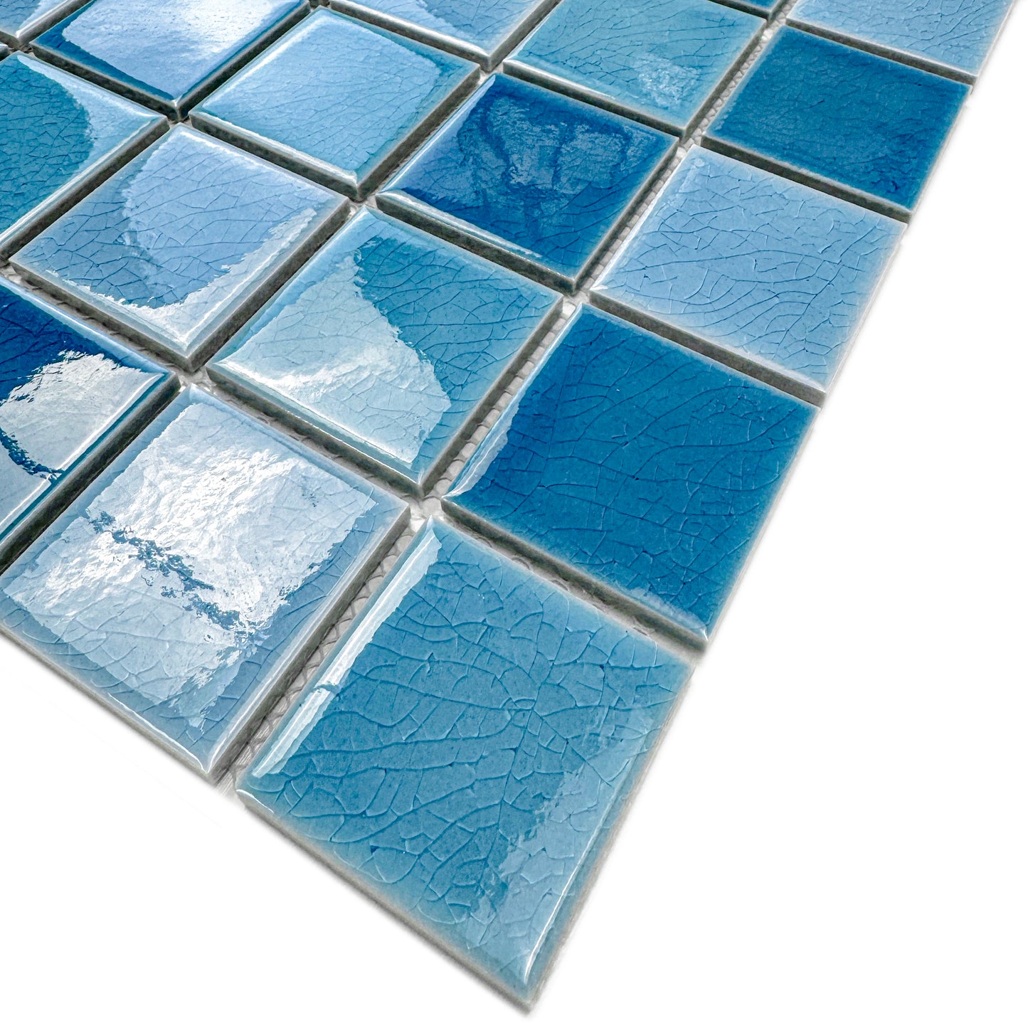 Oceanic Opal Series Cerulean Blue & Cyan Blue & Navy Blue Mixed Crackle Porcelain Mosaic