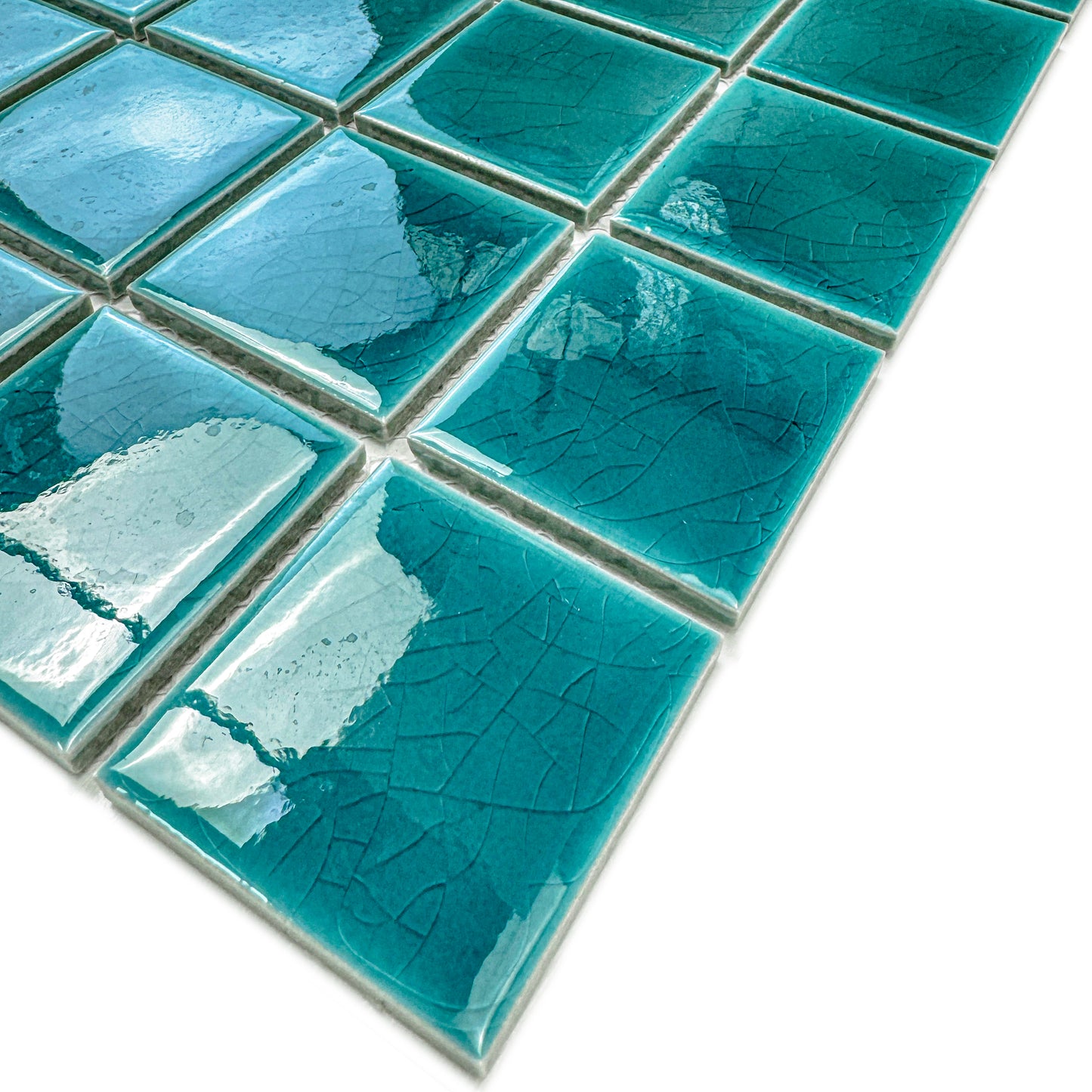 Oceanic Opal Series Teal Blue Crackle Porcelain Mosaic