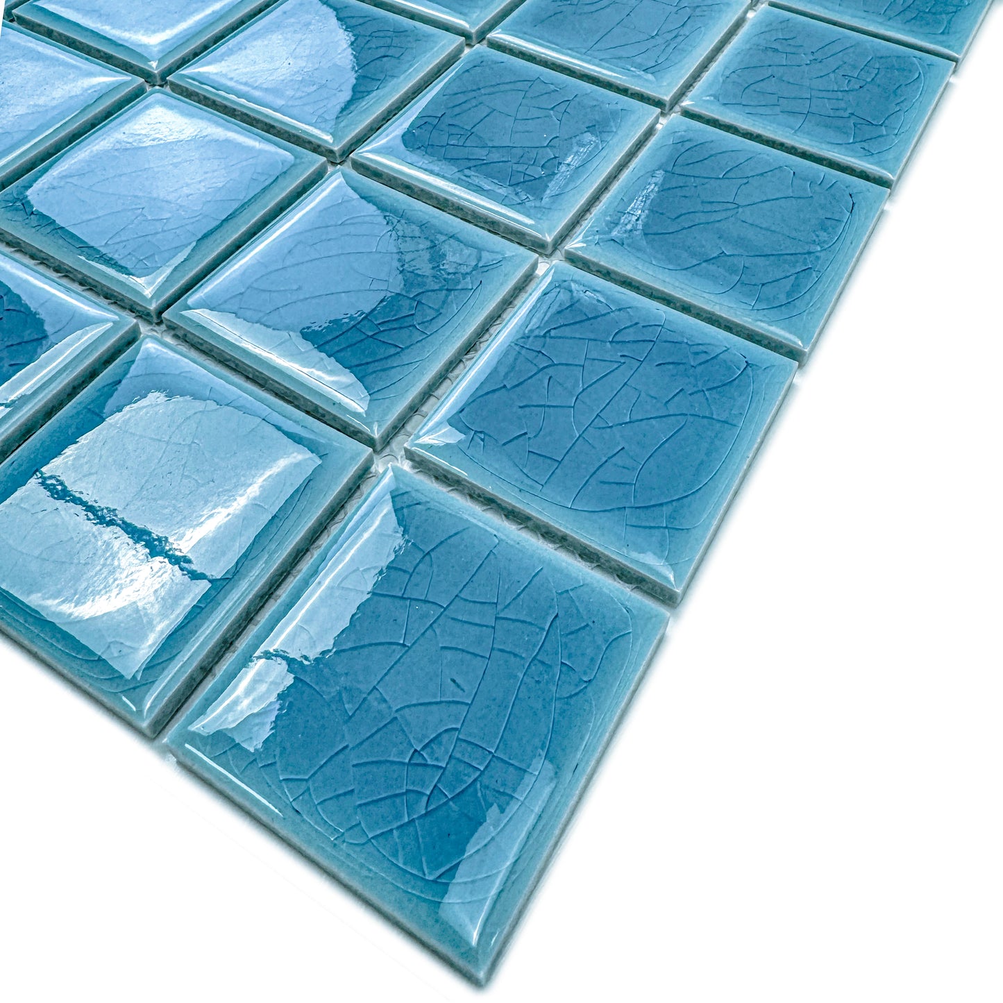 Oceanic Opal Series Cyan Blue Crackle Porcelain Mosaic
