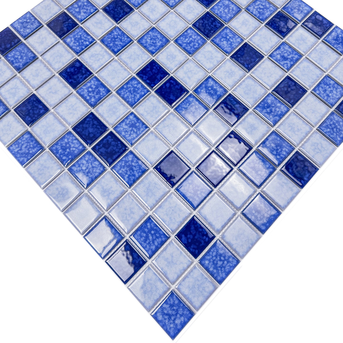 Midnight Splendor Series Powder Blue & Navy Blue & Prussian Blue Mixed  Lightning Texture Crystalline Glazed Porcelain Mosaic