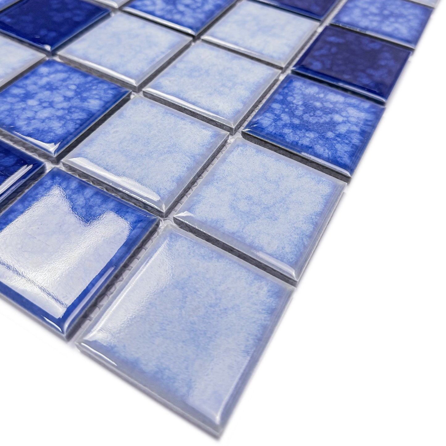 Midnight Splendor Series Powder Blue & Navy Blue & Prussian Blue Mixed  Lightning Texture Crystalline Glazed Porcelain Mosaic