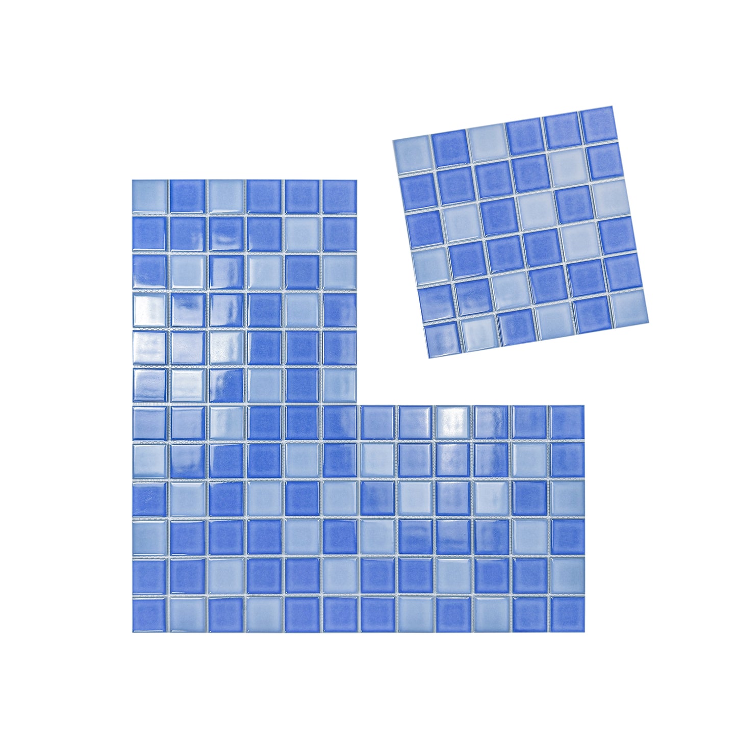 Midnight Splendor Series Sky Blue & Cobalt Blue Mixed Plain Deisgn Crystalline Glazed Porcelain Mosaic