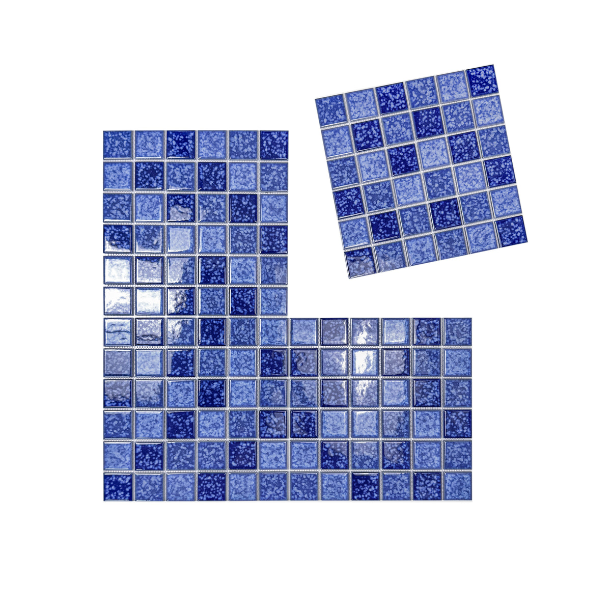 Midnight Splendor Series Sky Blue & Cobalte Blue & Midnight Blue Mixed Iced Flower Texture Crystalline Glazed Porcelain Mosaic