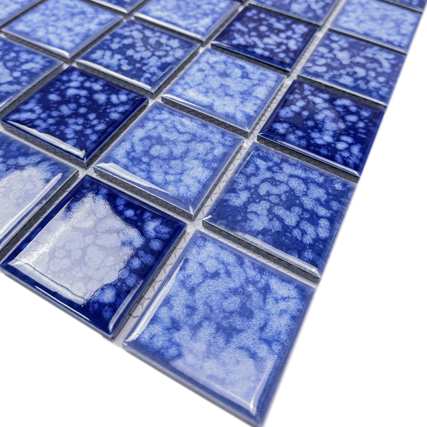 Midnight Splendor Series Sky Blue & Cobalte Blue & Midnight Blue Mixed Iced Flower Texture Crystalline Glazed Porcelain Mosaic