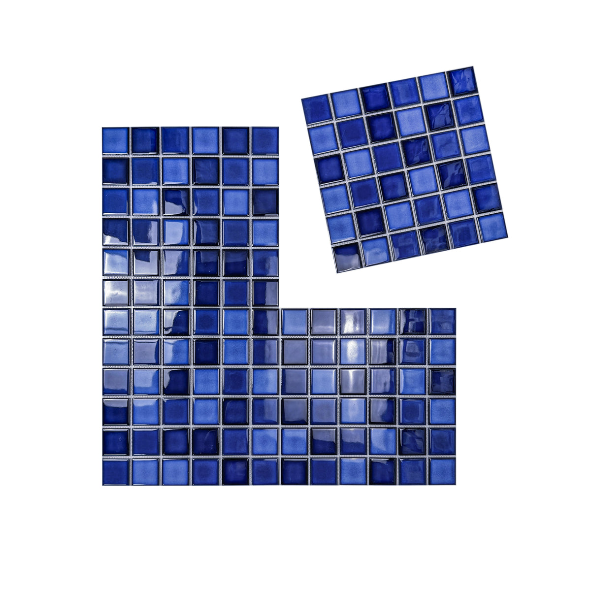 Midnight Splendor Series Sky Blue & Cobalt Blue & Prussian Blue Mixed Plain Design Crystalline Glazed Porcelain Mosaic