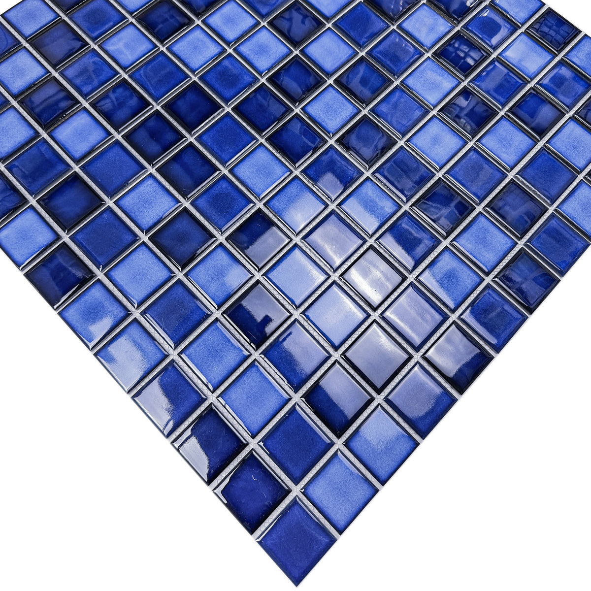 Midnight Splendor Series Sky Blue & Cobalt Blue & Prussian Blue Mixed Plain Design Crystalline Glazed Porcelain Mosaic