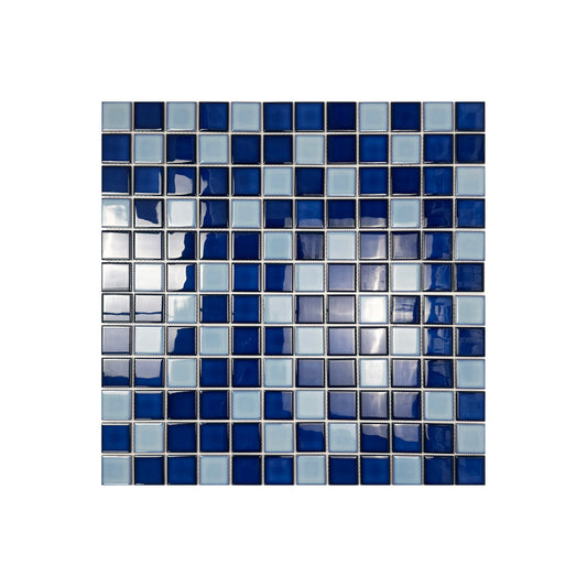 Midnight Splendor Series Powder Blue & Ultra Marine Blue & Oriental Blue Mixed Plain Design Crystalline Glazed Porcelain Mosaic