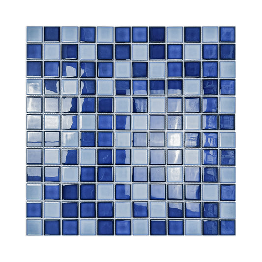 Midnight Splendor Series Powder Blue & Ultra Marine Blue & Oriental Blue Mixed Plain Design Crystalline Glazed Porcelain Mosaic