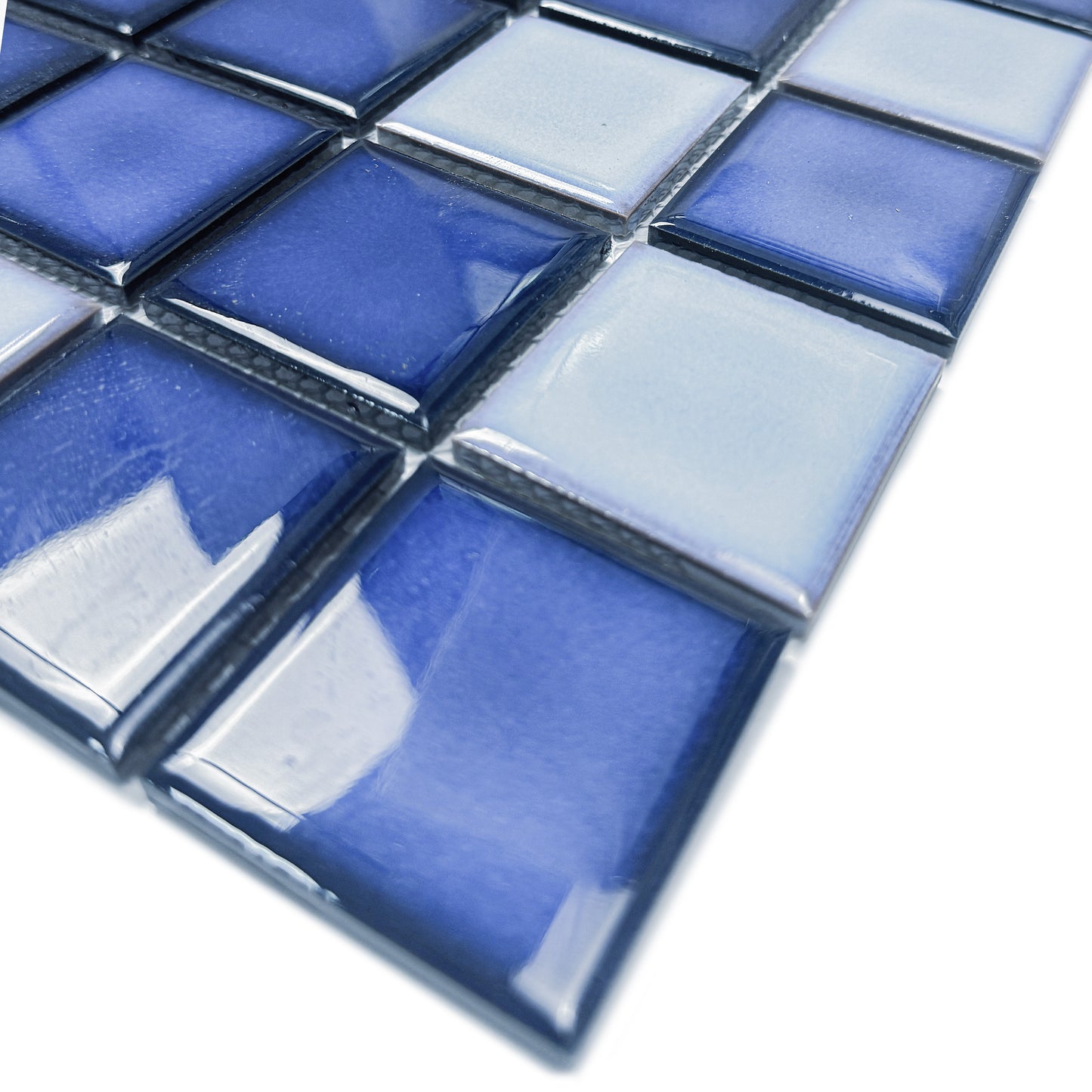 Midnight Splendor Series Powder Blue & Ultra Marine Blue & Oriental Blue Mixed Plain Design Crystalline Glazed Porcelain Mosaic