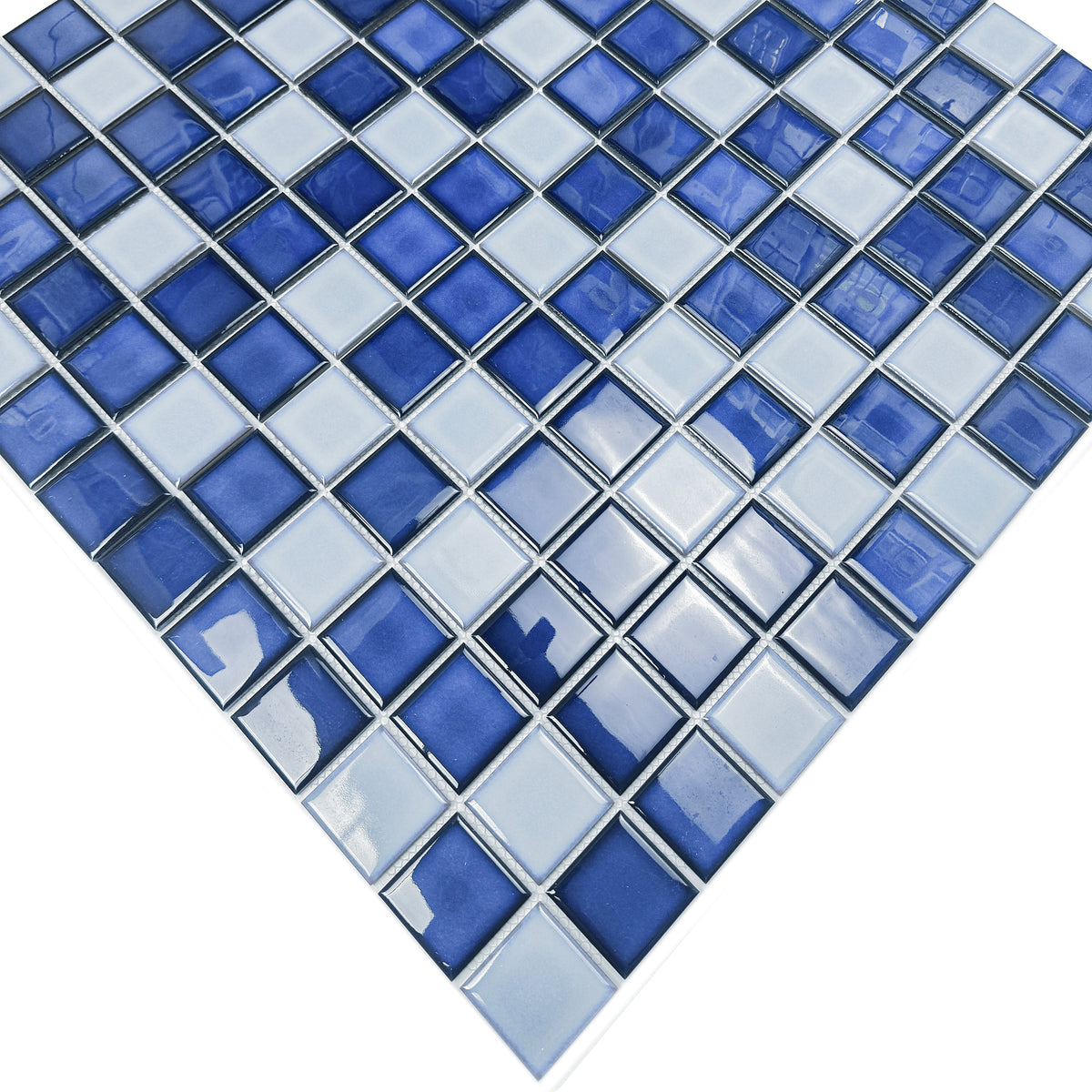 Midnight Splendor Series Powder Blue & Ultra Marine Blue & Oriental Blue Mixed Plain Design Crystalline Glazed Porcelain Mosaic