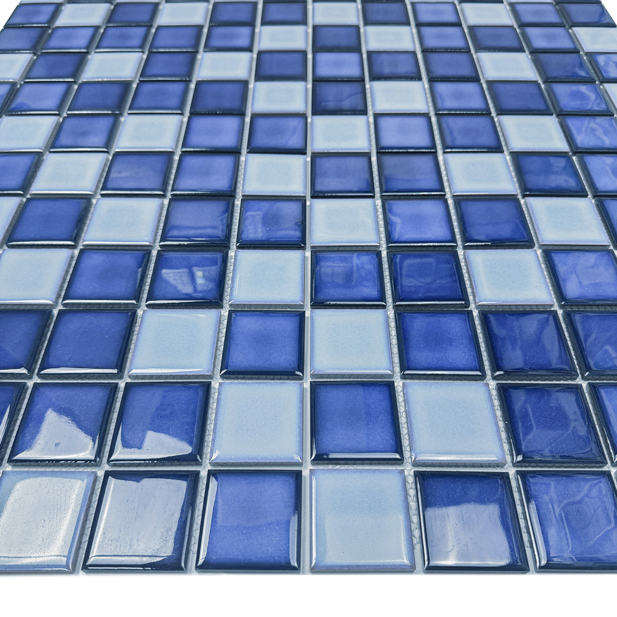 Midnight Splendor Series Powder Blue & Ultra Marine Blue & Oriental Blue Mixed Plain Design Crystalline Glazed Porcelain Mosaic