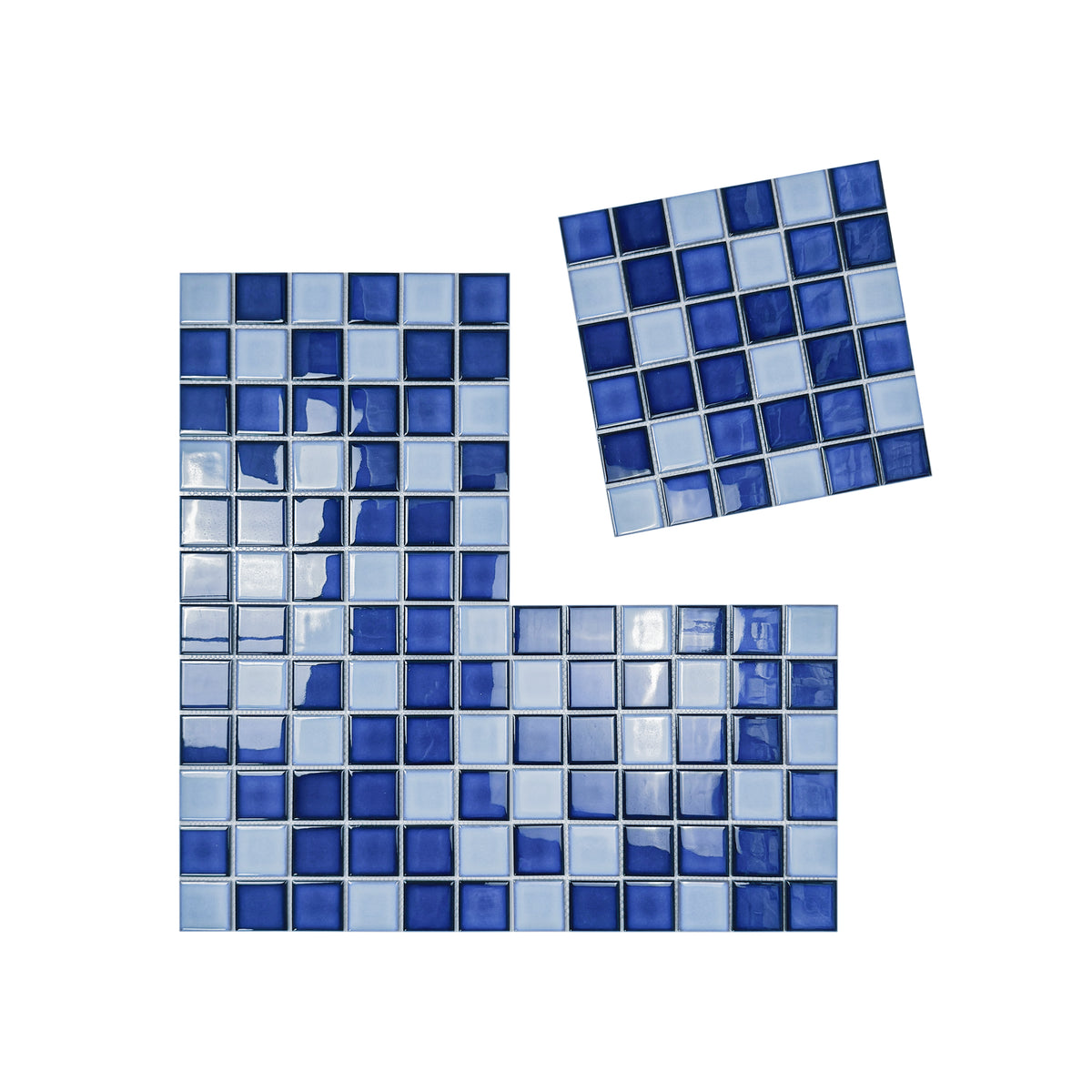 Midnight Splendor Series Powder Blue & Ultra Marine Blue & Oriental Blue Mixed Plain Design Crystalline Glazed Porcelain Mosaic