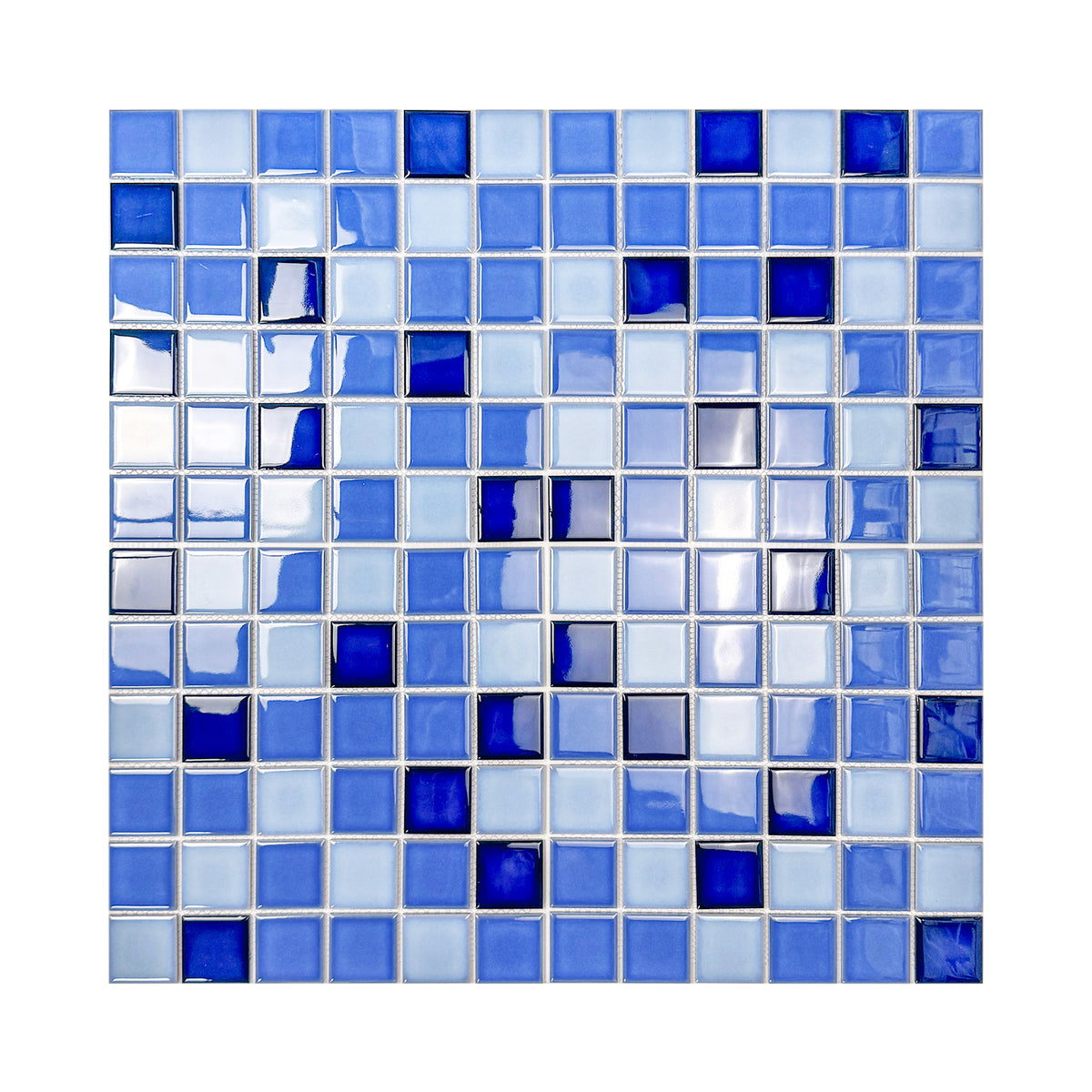 Midnight Splendor Series Powder Blue & Ultra Marine Blue & Midnight Blue Mixed Plain Design Crystalline Glazed Porcelain Mosaic