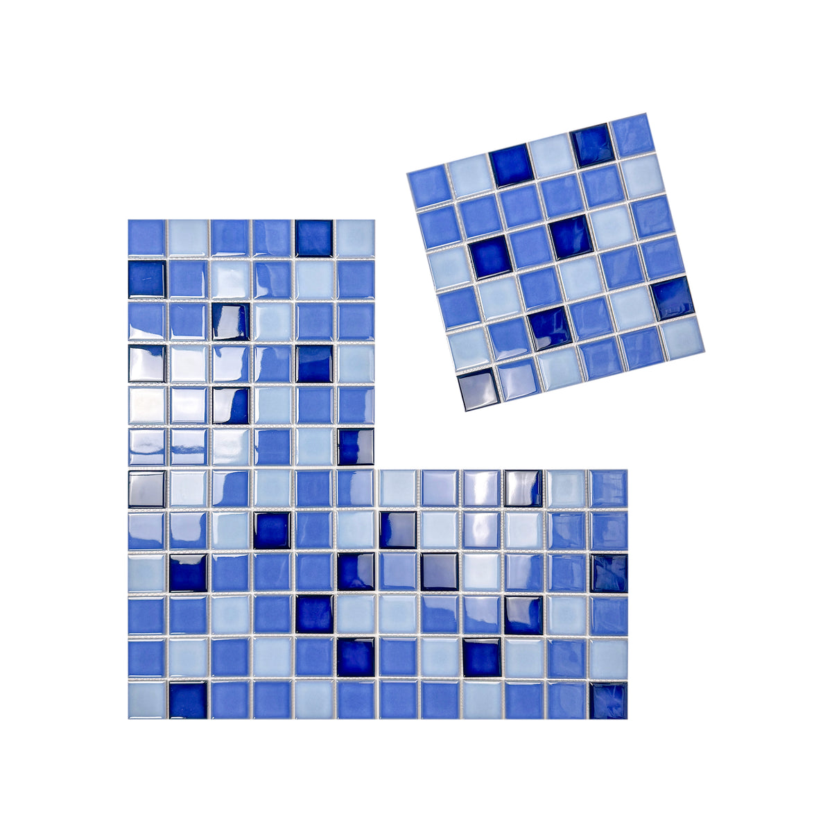 Midnight Splendor Series Powder Blue & Ultra Marine Blue & Midnight Blue Mixed Plain Design Crystalline Glazed Porcelain Mosaic