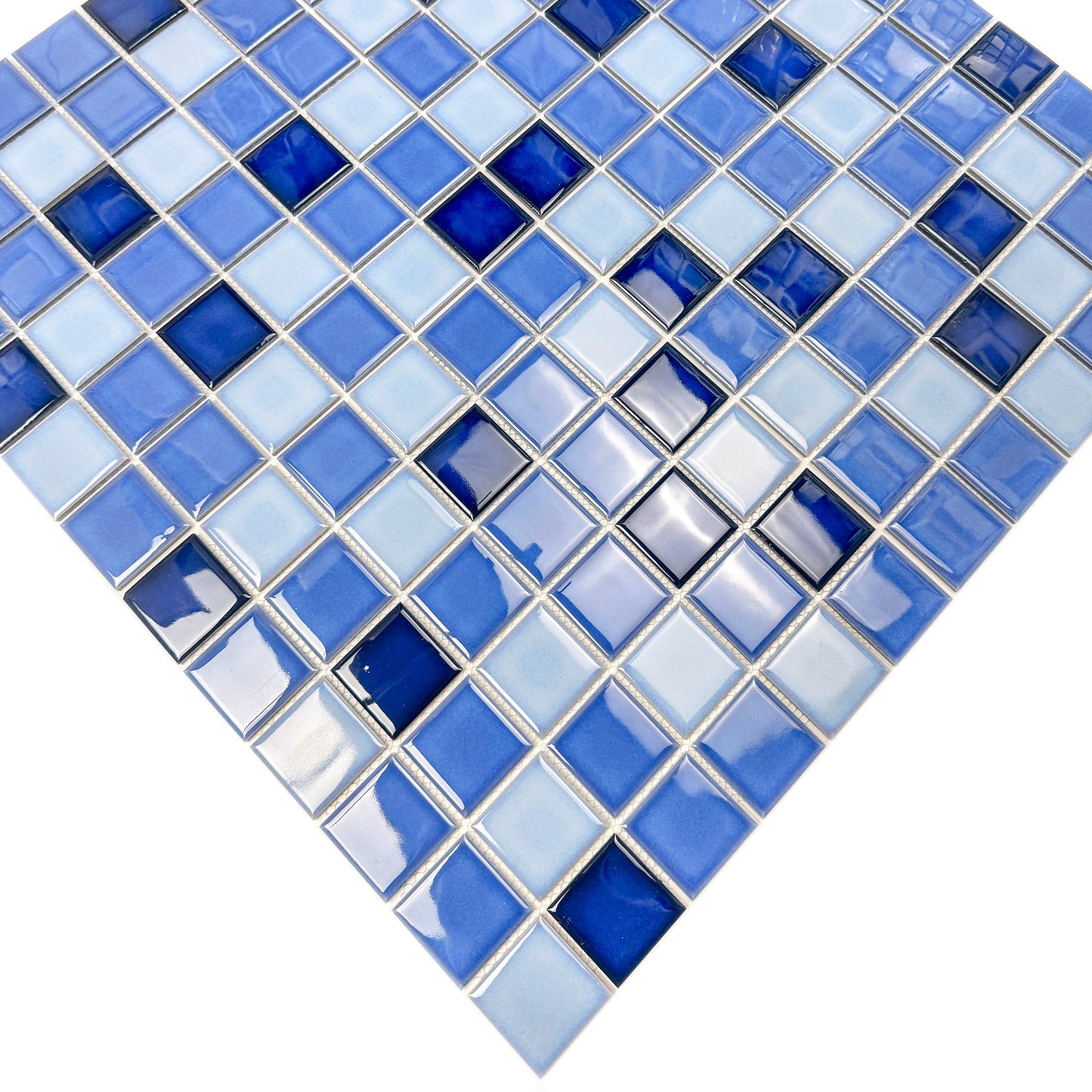 Midnight Splendor Series Powder Blue & Ultra Marine Blue & Midnight Blue Mixed Plain Design Crystalline Glazed Porcelain Mosaic