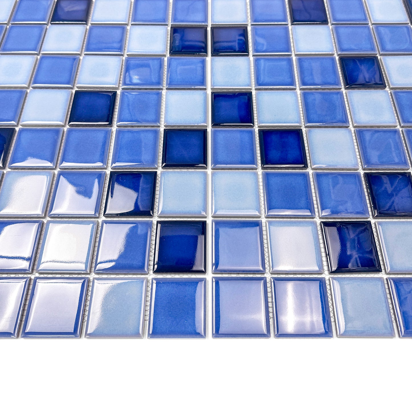 Midnight Splendor Series Powder Blue & Ultra Marine Blue & Midnight Blue Mixed Plain Design Crystalline Glazed Porcelain Mosaic
