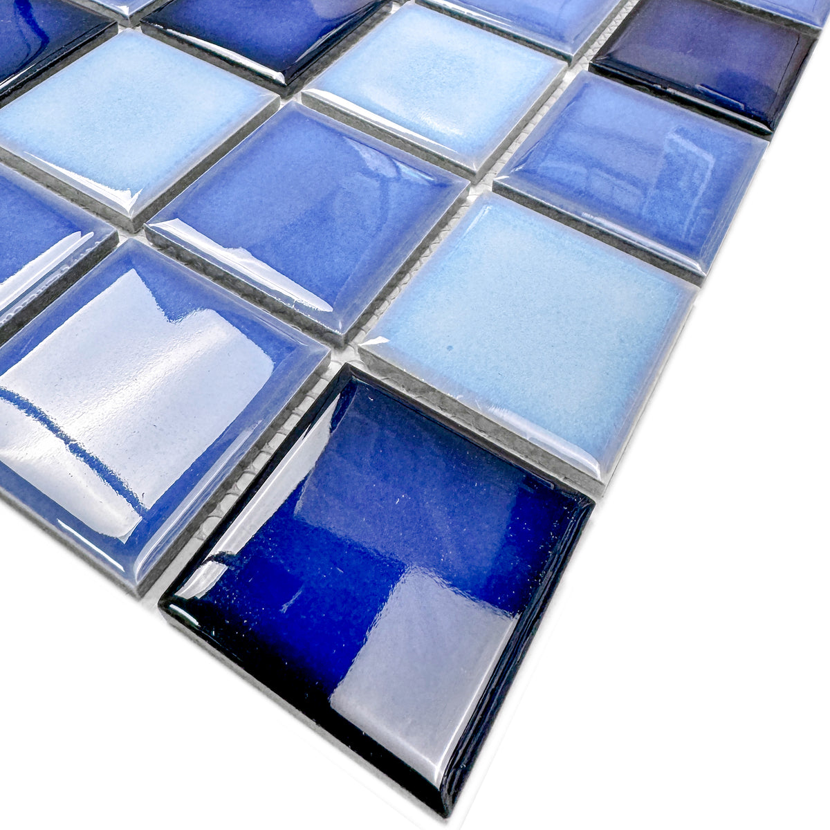 Midnight Splendor Series Powder Blue & Ultra Marine Blue & Midnight Blue Mixed Plain Design Crystalline Glazed Porcelain Mosaic