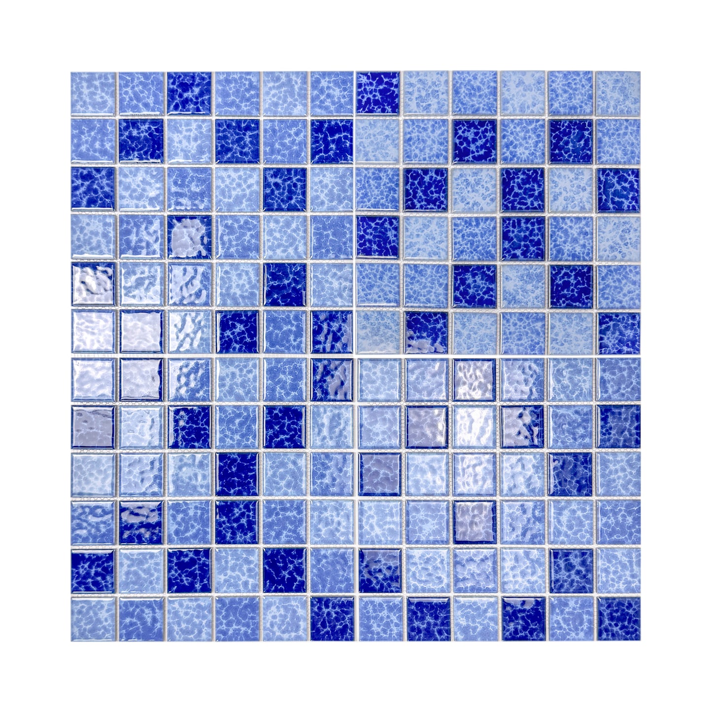 Midnight Splendor Series Sky Blue & Ultra Marine Blue & Navy Blue Mixed Lightning Texture Crystalline Glazed Porcelain Mosaic