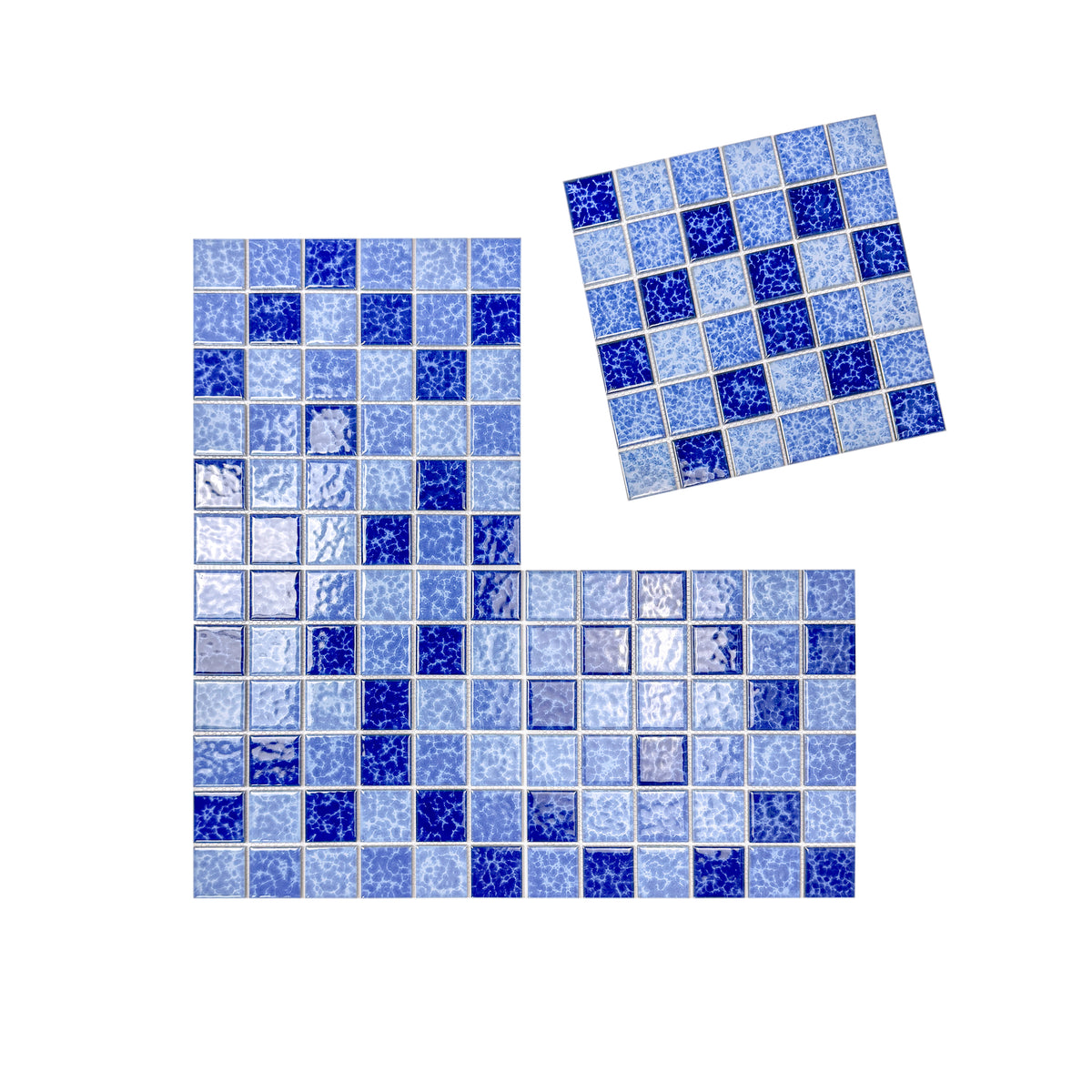 Midnight Splendor Series Sky Blue & Ultra Marine Blue & Navy Blue Mixed Lightning Texture Crystalline Glazed Porcelain Mosaic