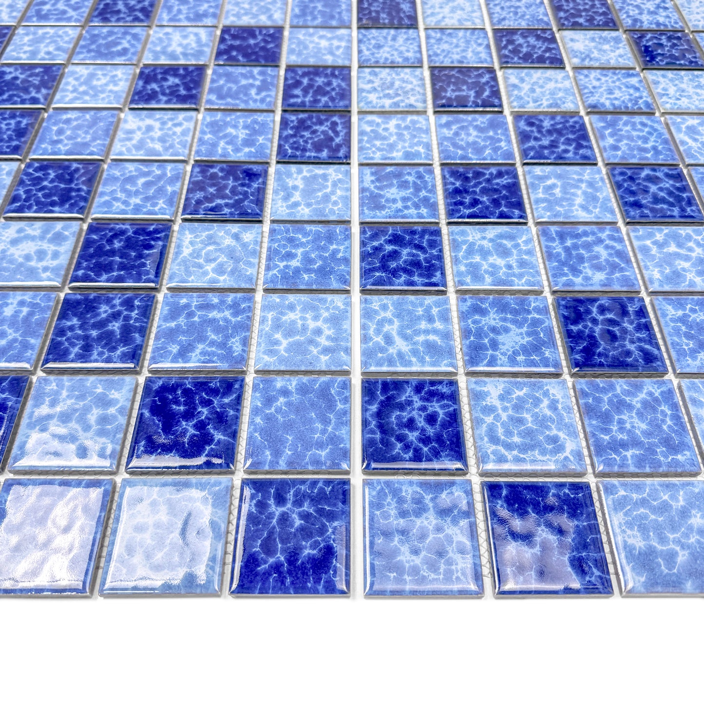 Midnight Splendor Series Sky Blue & Ultra Marine Blue & Navy Blue Mixed Lightning Texture Crystalline Glazed Porcelain Mosaic